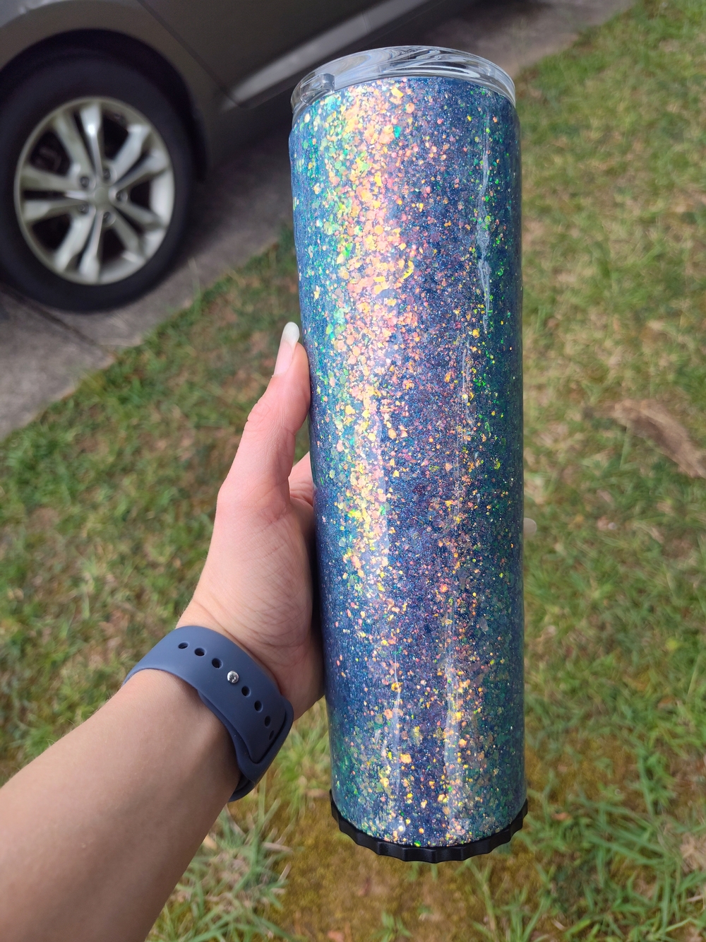 Iridescent Blue Purple Glitter Tumbler